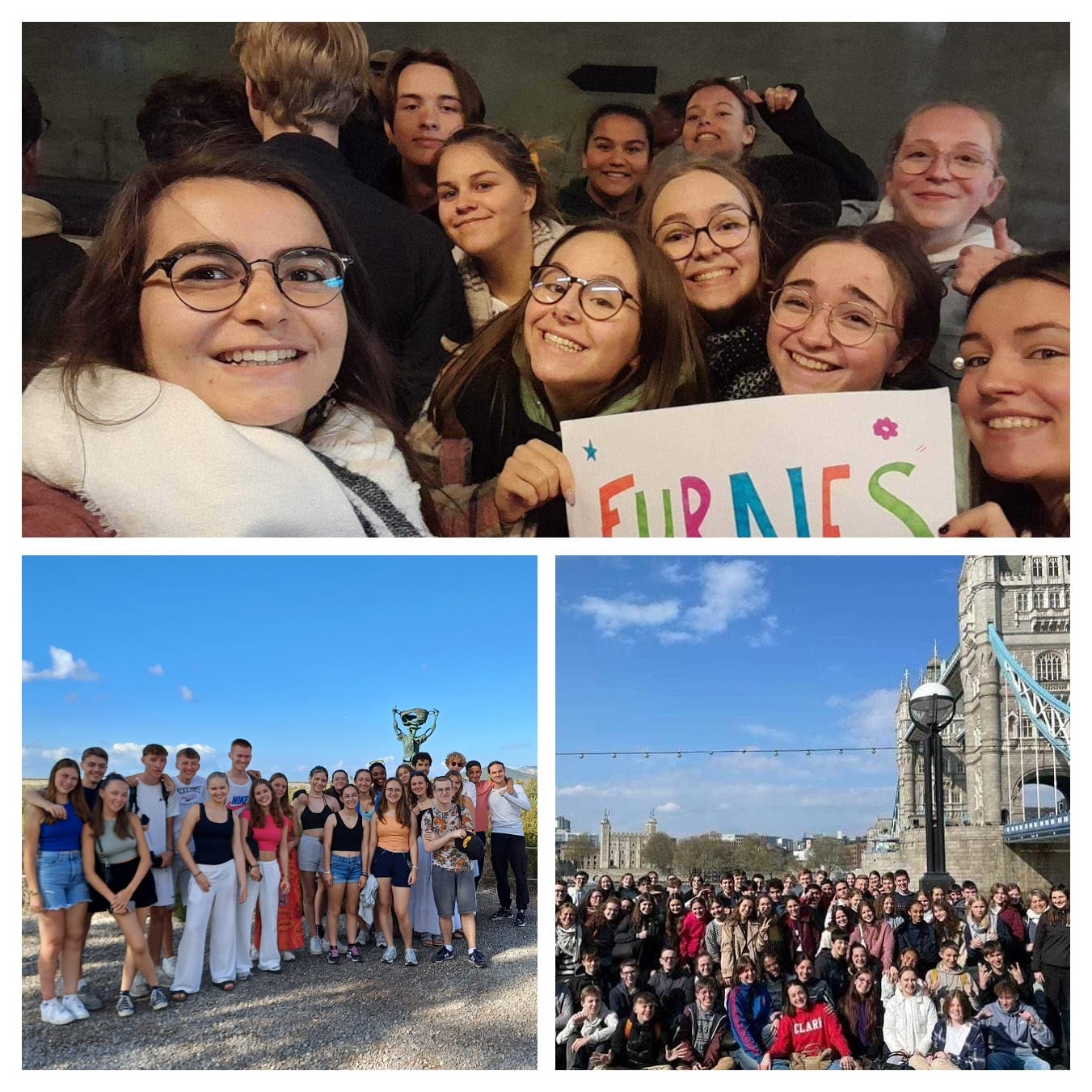 ESND_Echanges_COLLAGE Voyages à Ibiza, à Londres, et accueil des élèves de Furnes à l'ESND